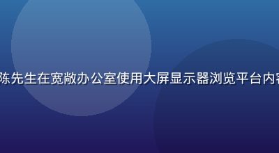 91n.com 长期会员陈先生在宽敞办公室使用大屏显示器浏览平台内容库，专注高效的工作状态